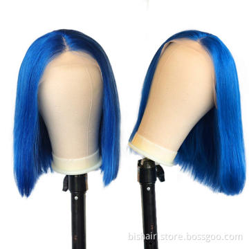 Short Blue Bob Human Hair Wig T Part Lace Front Blue Wigs Human Hair For Women Short Human Hair Bob Wig